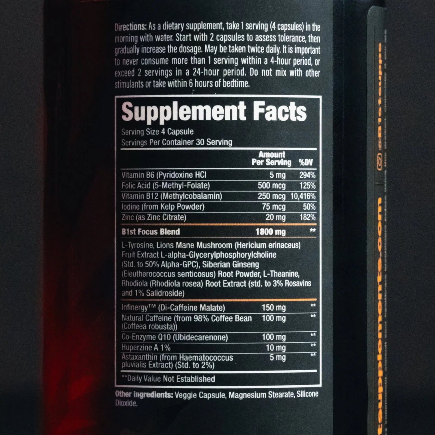 B1ST 2WAKE B1st Supplements INGREDIENTS LABEL BACK OF BOTTLE