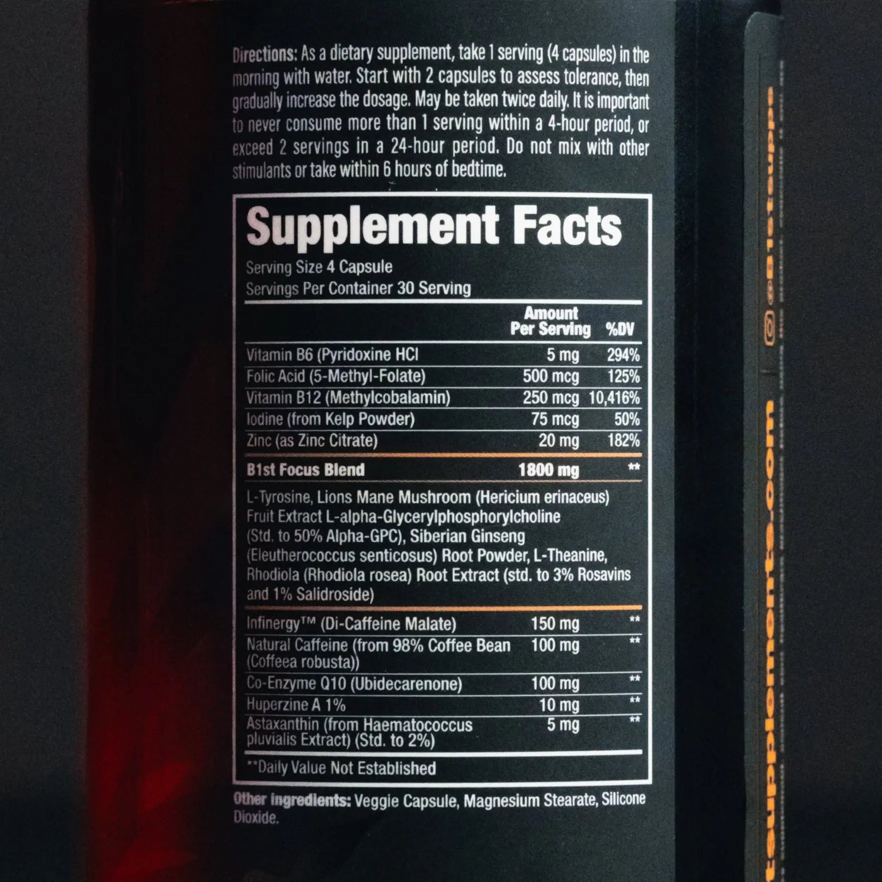 B1ST 2WAKE B1st Supplements INGREDIENTS LABEL BACK OF BOTTLE