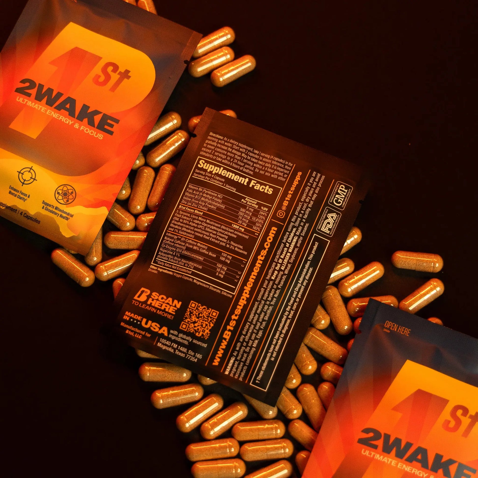 B1st 2WAKE Sample B1st Supplements LABEL BACK OF SAMPLE PACK INGREDIENTS